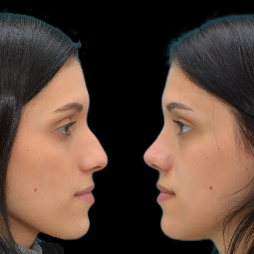 Resultado alejado de rinoplastia antes y después, caso 06, Dres. Moina