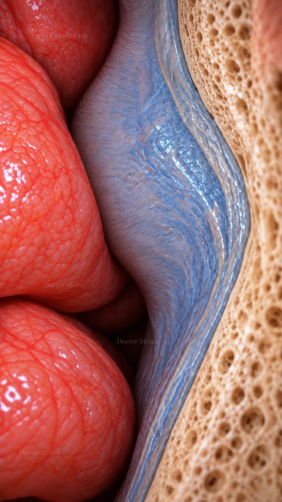 Ilustración anatómica del choque turbinoseptal por contacto del cornete inferior contra el tabique nasal — Dr. Moina