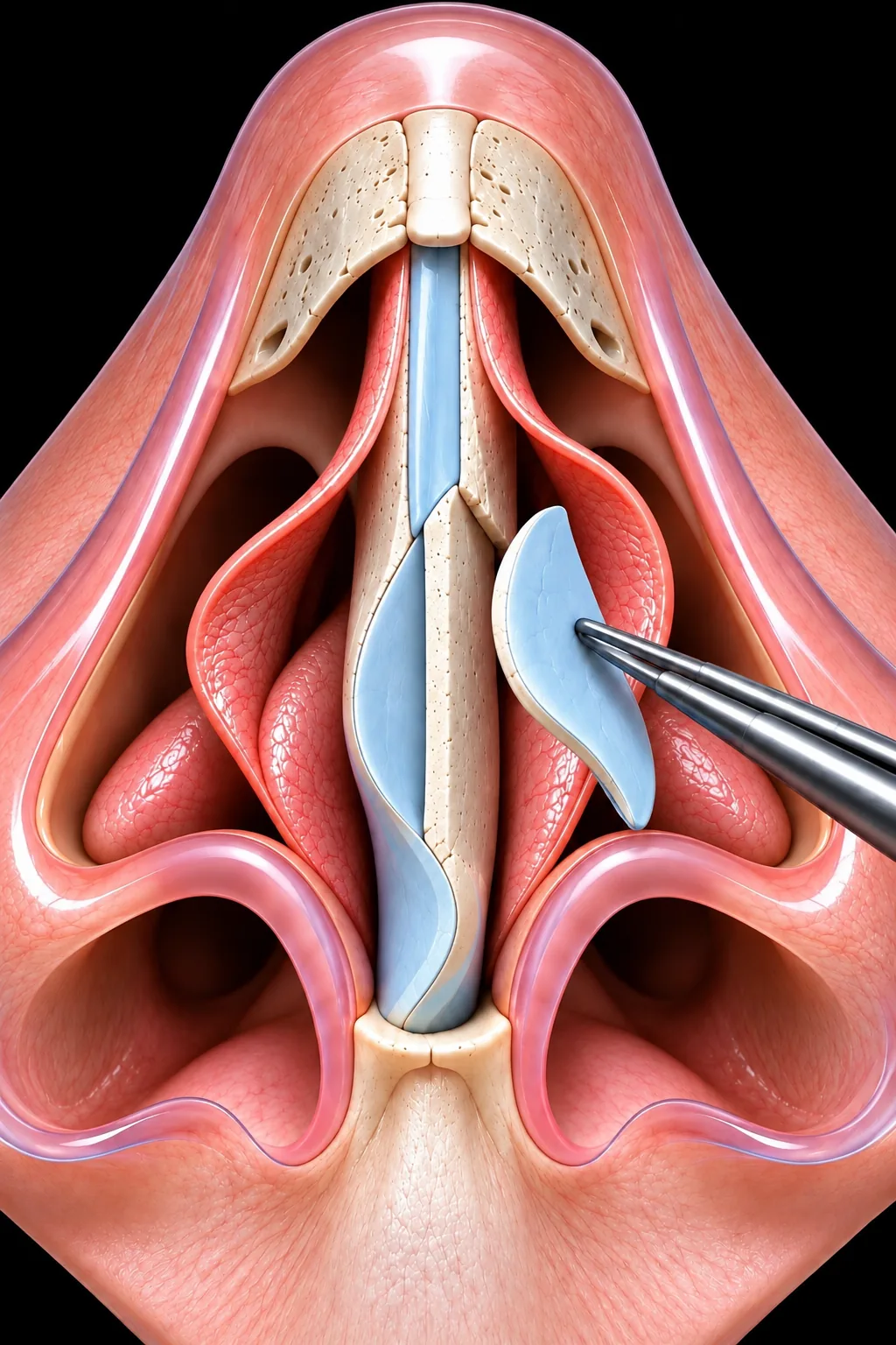 Corrección quirúrgica del tabique nasal durante una septoplastia